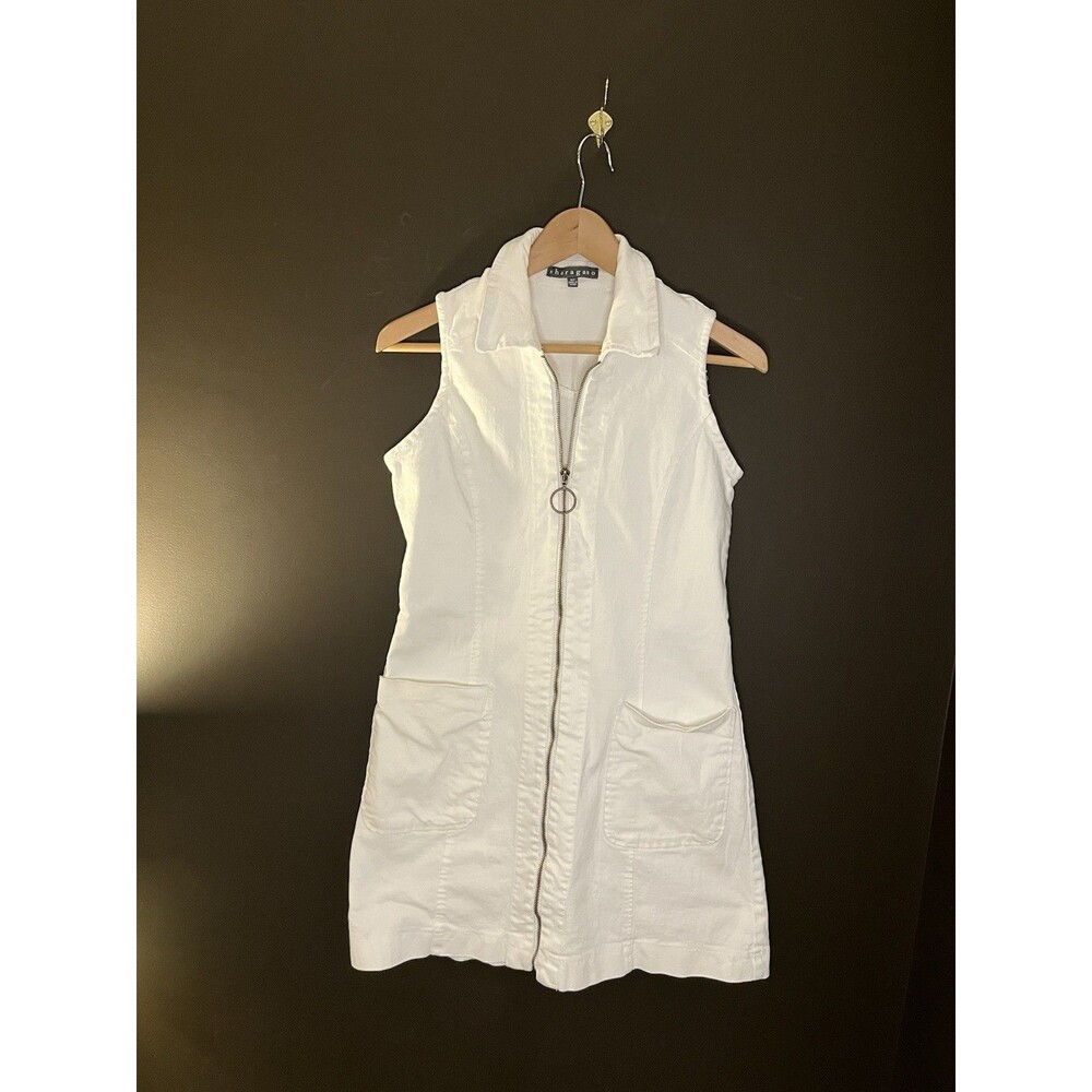 Sharagano 8P White Sleeveless Zip Front Shirt Dress O Ring Pockets Petite